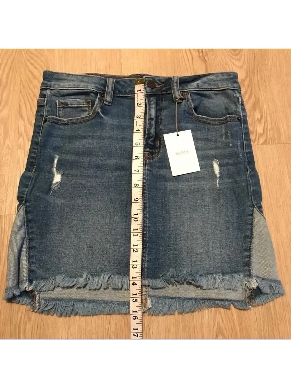 Y2K Casual Cool Girl Hidden Jean Denim Mini Skirt Frayed Hem Trendy Street Style - Picture 8 of 11